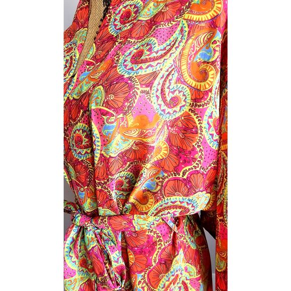Josie Natori Floral Pink Kimono Belted Robe, Sz S, New - Picture 3 of 8
